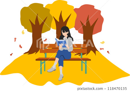 Illustration of women reading in the autumn park (Autumn reading) Illustration of women reading in the autumn park (Autumn reading) 118470135