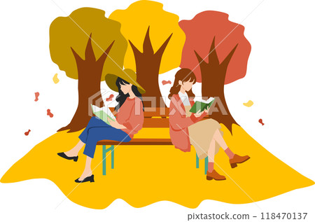 Illustration of women reading in the autumn park (Autumn reading) Illustration of women reading in the autumn park (Autumn reading) 118470137