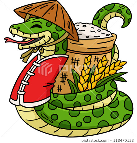 Year of the Snake with SackRice Cartoon Clipart Year of the Snake with SackRice Cartoon Clipart 118470138