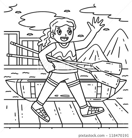 Rowing Oarswoman Carrying Oars Coloring Page Rowing Oarswoman Carrying Oars Coloring Page 118470191