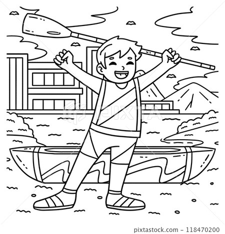 Rowing Oarsman Raising Oar in Victory Coloring Rowing Oarsman Raising Oar in Victory Coloring 118470200