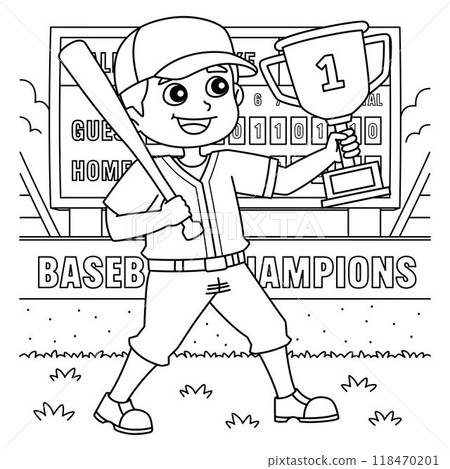 Baseball Player with Championship Trophy Coloring  118470201