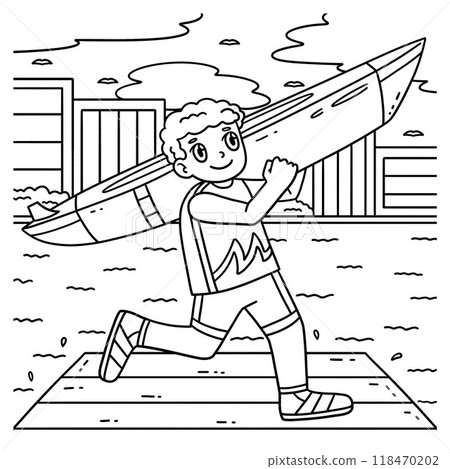 Rowing Oarsman Carrying Boat Competition Coloring 118470202