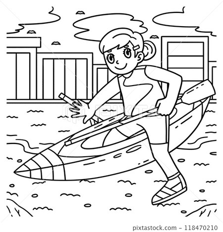 Rowing Oarswoman Getting on Boat Coloring Page Rowing Oarswoman Getting on Boat Coloring Page 118470210