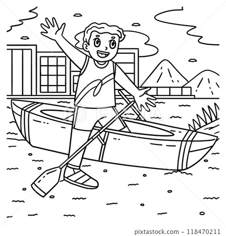Rowing Oarsman Going in the Boat Coloring Page Rowing Oarsman Going in the Boat Coloring Page 118470211