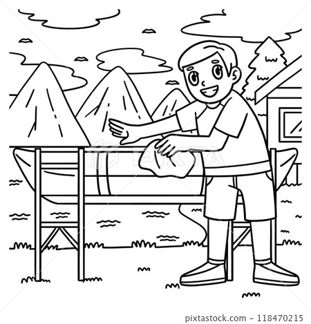 Rowing Oarsman Cleaning Boat Coloring Page  Rowing Oarsman Cleaning Boat Coloring Page  118470215