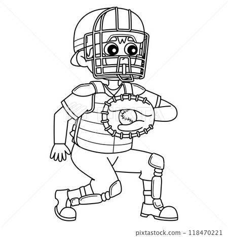 Baseball Catcher Isolated Coloring Page for Kids 118470221