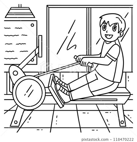 Rowing Oarsman on Indoor Rowing Machine Coloring Rowing Oarsman on Indoor Rowing Machine Coloring 118470222