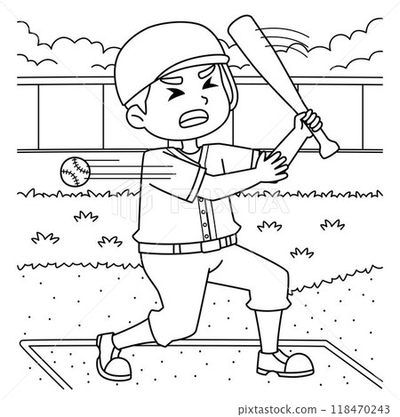 Baseball Player Strike Out Coloring Page for Kids 118470243