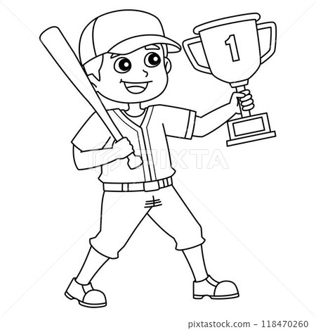 Baseball Player with Championship Trophy Isolated Baseball Player with Championship Trophy Isolated 118470260