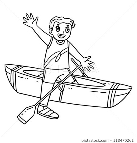 Rowing Oarsman Going in the Boat Isolated Coloring 118470261