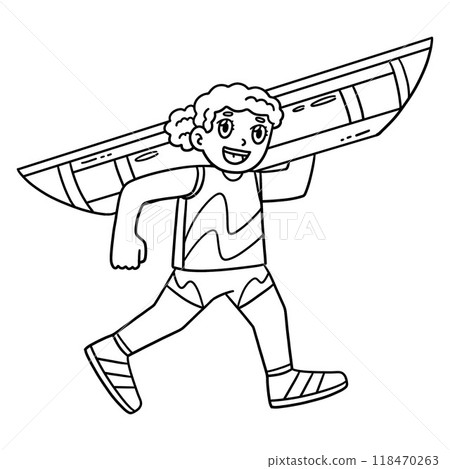 Rowing Oarswoman Carrying Boat Isolated Coloring  118470263