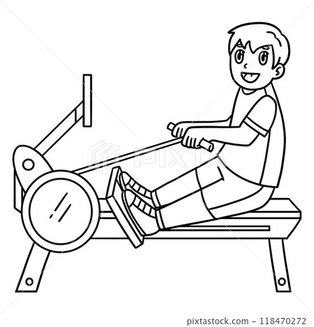 Rowing Oarsman on Indoor Rowing Machine Isolated  118470272