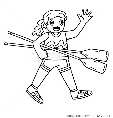 Rowing Oarswoman Carrying Oars Isolated Coloring Rowing Oarswoman Carrying Oars Isolated Coloring 118470275