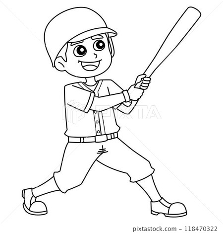 Baseball Batter Isolated Coloring Page for Kids 118470322
