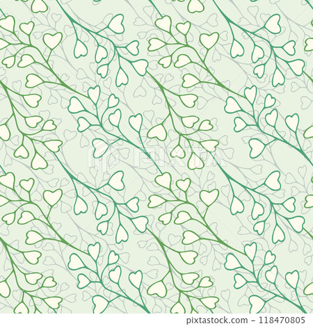 Green leaves simple greenery seamless pattern with line art nature branch 118470805
