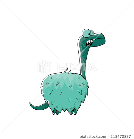 vector funny cartoon cute green monster dinosaur isolated on white background. Vector funny green mascot dragon. Hand drawn Dino logo design template 118470827