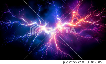 Beautiful glowing red and blue lightning background Beautiful glowing red and blue lightning background 118470858