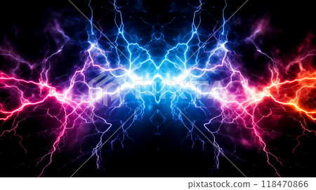 Beautiful glowing red and blue lightning background Beautiful glowing red and blue lightning background 118470866