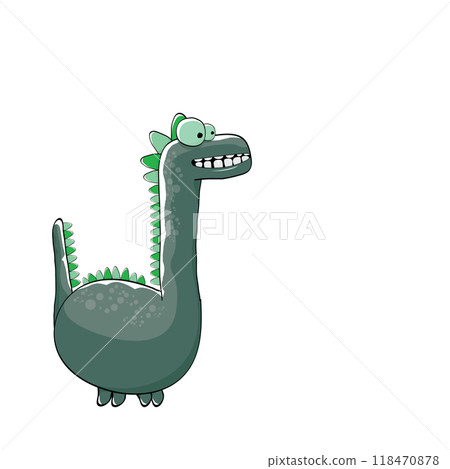 vector funny cartoon cute green monster dinosaur isolated on white background. Vector funny green mascot dragon. Hand drawn Dino logo design template vector funny cartoon cute green monster dinosaur isolated on white background. Vector funny green mascot dragon. Hand drawn Dino logo design template 118470878