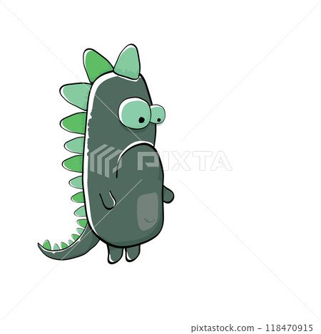 vector funny cartoon cute green monster dinosaur isolated on white background. Vector funny green mascot dragon. Hand drawn Dino logo design template 118470915