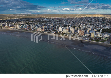 Puerto Madryn City, entrance portal to the Peninsula Valdes natural reserve, World Heritage Site, Patagonia, Argentina. Puerto Madryn City, entrance portal to the Peninsula Valdes natural reserve, World Heritage Site, Patagonia, Argentina. 118470953