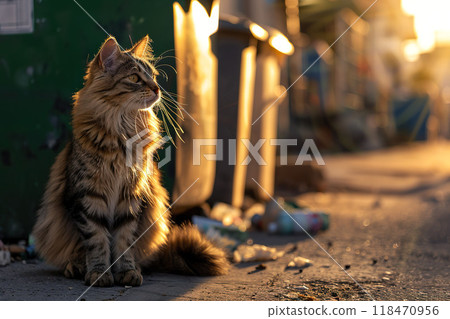 Stray Cat in Golden Sunset 118470956