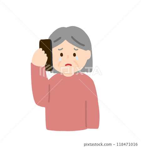 一位資深婦女在電話裡哭泣的插圖 一位資深婦女在電話裡哭泣的插圖 118471016