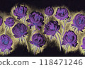 Festive seamless floral border with purple and green flowers 118471246