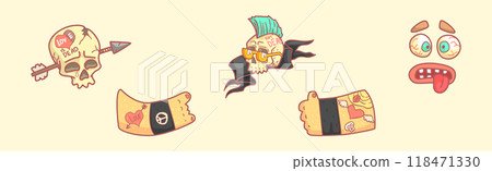 Hippie and Rock Sticker Element and Object Vector Set 118471330