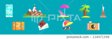 Travel Element and Vacation Trip Object Vector Set 118471398