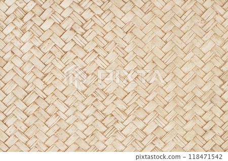 Old bamboo weaving pattern, woven rattan mat texture for background and design art work. 118471542