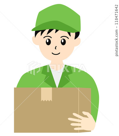 Male courier worker carrying cardboard packages 118471642