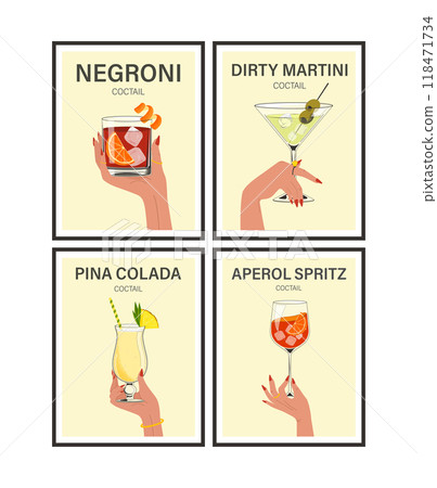 Female hands holding classic cocktails minimalist posters 118471734