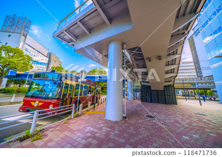 Yokohama cityscape in Japan: View of Sakuragicho Station's New South Exit (City Hall Exit) and the Akakutsugo train, etc. = September 18th 118471736