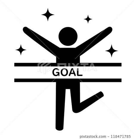 A person icon who achieves a goal and celebrates the finish line with a cheer A person icon who achieves a goal and celebrates the finish line with a cheer 118471785