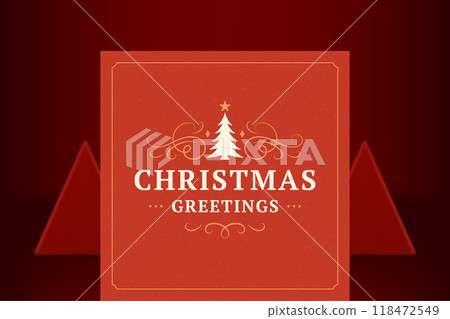 Happy New Year red vintage greeting card spruce curl ornament decorative design vector 118472549
