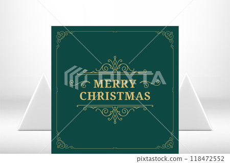 Green premium Merry Christmas vintage greeting card curved antique ornate design vector Green premium Merry Christmas vintage greeting card curved antique ornate design vector 118472552