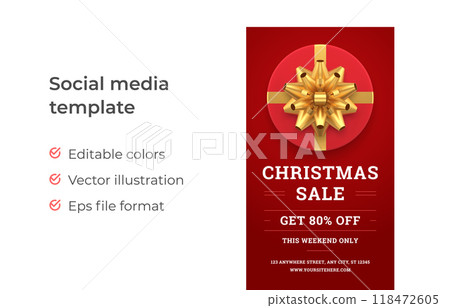 Christmas weekend sale red gift box golden bow social media stories design realistic 3d icon vector 118472605