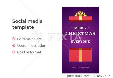 Merry Christmas red gift box congratulations social media stories template realistic 3d icon vector 118472606