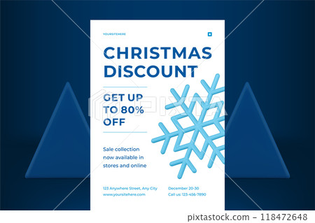 Xmas sale premium promo flyer template elegant ornate snowflake realistic 3d icon vector 118472648