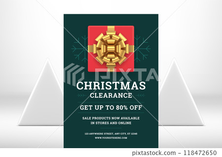 Green Christmas sale seasonal discount advertisement flyer template realistic 3d icon vector Green Christmas sale seasonal discount advertisement flyer template realistic 3d icon vector 118472650