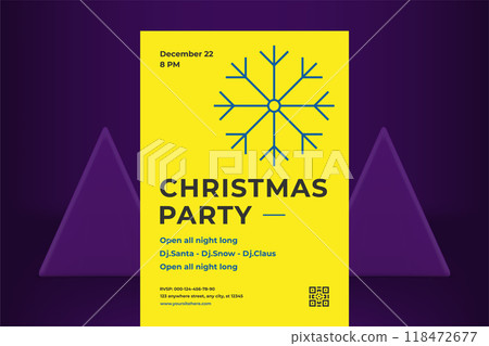 Yellow stylish Christmas party announcement flyer template winter holiday celebration vector 118472677