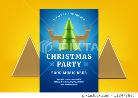Music Christmas party disco holiday celebration promo flyer template announce 3d icon vector 118472685