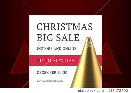 Christmas big sale social media post template golden premium cone shape realistic 3d icon vector 118472700