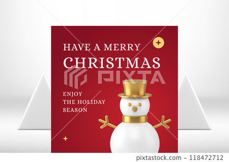 Merry Christmas winter holiday seasonal greeting card snowman bauble realistic 3d icon vector 118472712