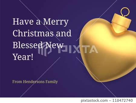 Premium Merry Christmas greeting card golden heart bauble realistic 3d icon vector illustration 118472740