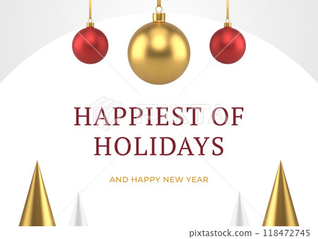 Festive winter holiday greeting card realistic hanged ball toys 3d icon vector Merry Christmas 118472745