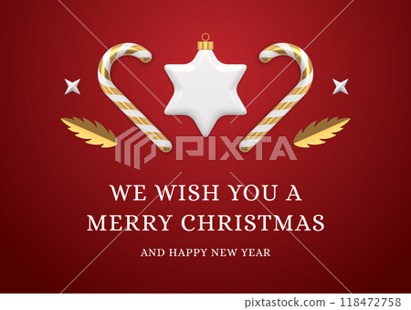 Red classic Merry Christmas congratulations greeting card festive bauble realistic 3d icon vector Red classic Merry Christmas congratulations greeting card festive bauble realistic 3d icon vector 118472758