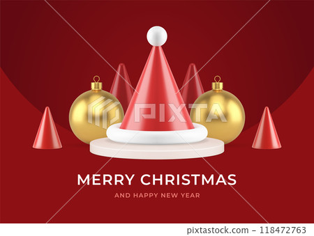 Merry Christmas premium red greeting card template realistic 3d icon vector illustration 118472763